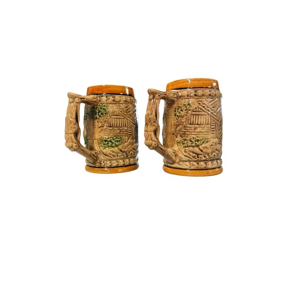 Beer Stein Mug Made In Japan German Pub‎ Trimont Ceramic Antique Set Of 2 - Picture 6 of 11
